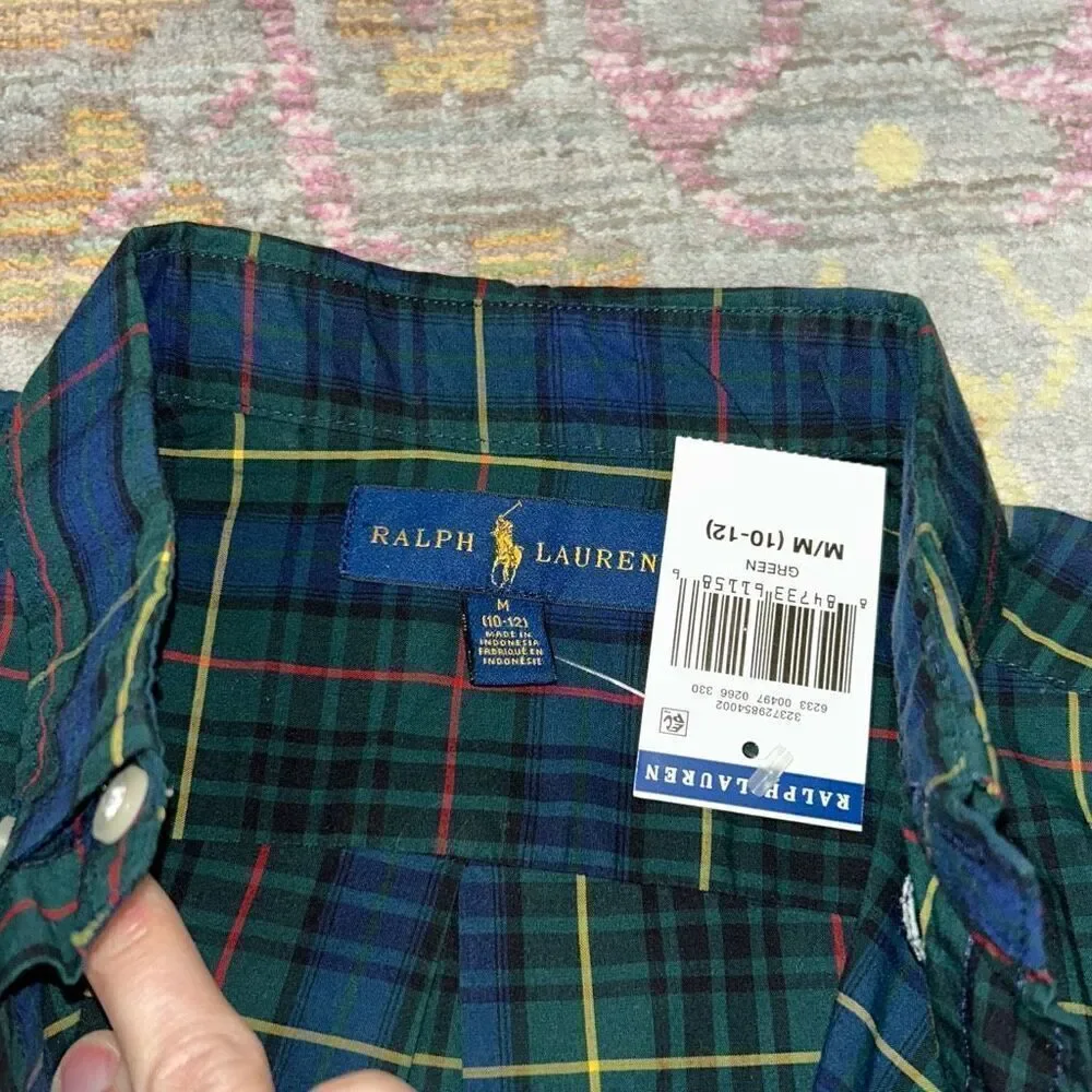 Ralph Lauren green plaid button down sz 10/12